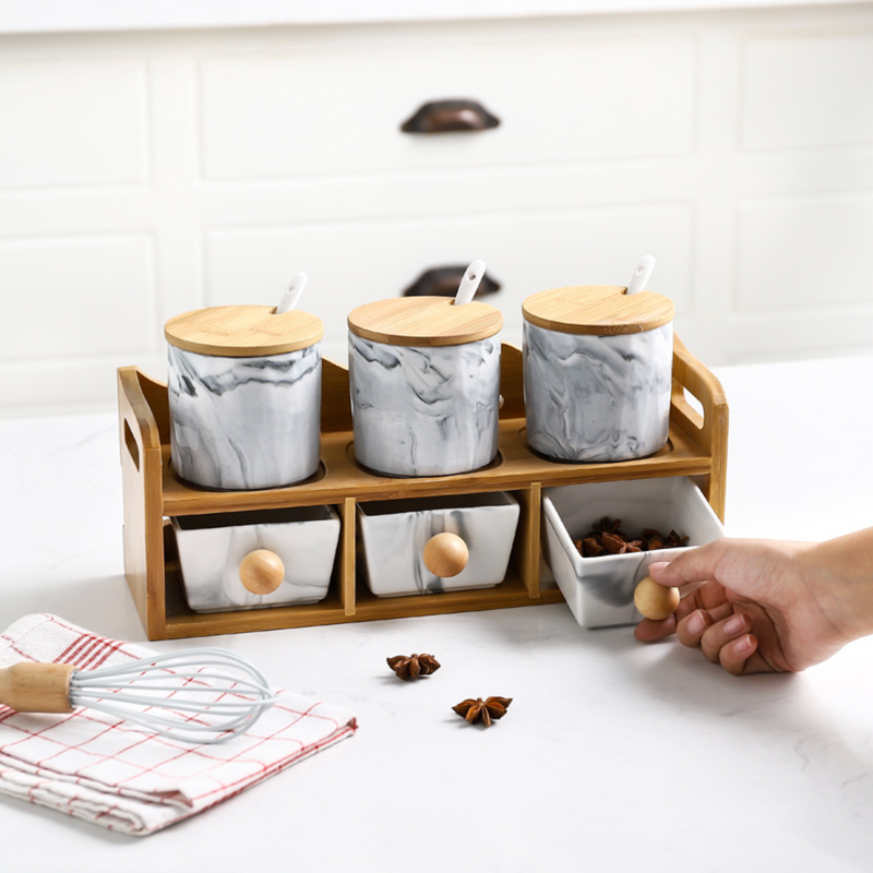 CHICERAMIC Marble Spice Box with Drawers - Grey - Jar