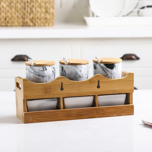 CHICERAMIC Marble Spice Box with Drawers - Grey - Jar