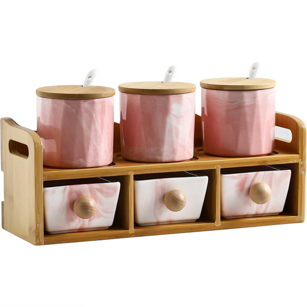 CHICERAMIC Marble Spice Box with Drawers - Pink - Jar