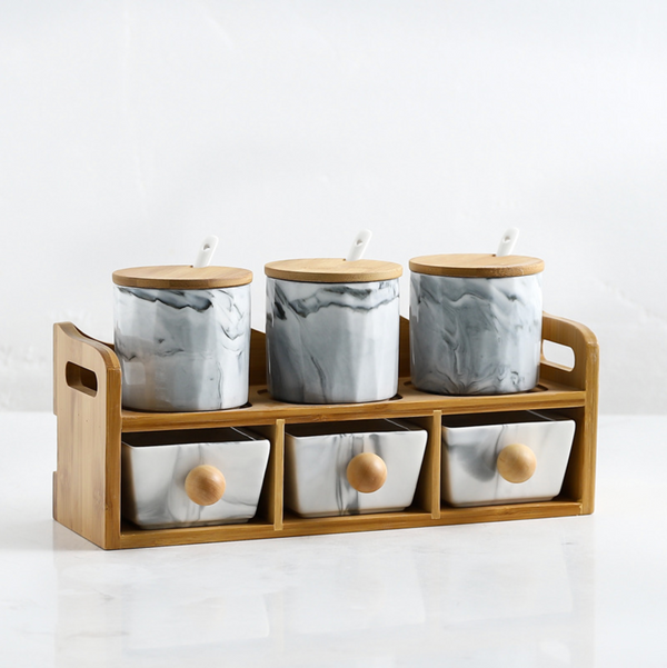 CHICERAMIC Marble Spice Box with Drawers - Grey - Jar