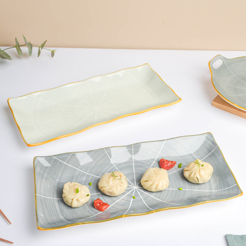Willow Dark Grey Ceramic Long Plate 11 inch - Ceramic platter, serving platter, fruit platter | Plates for dining table & home decor