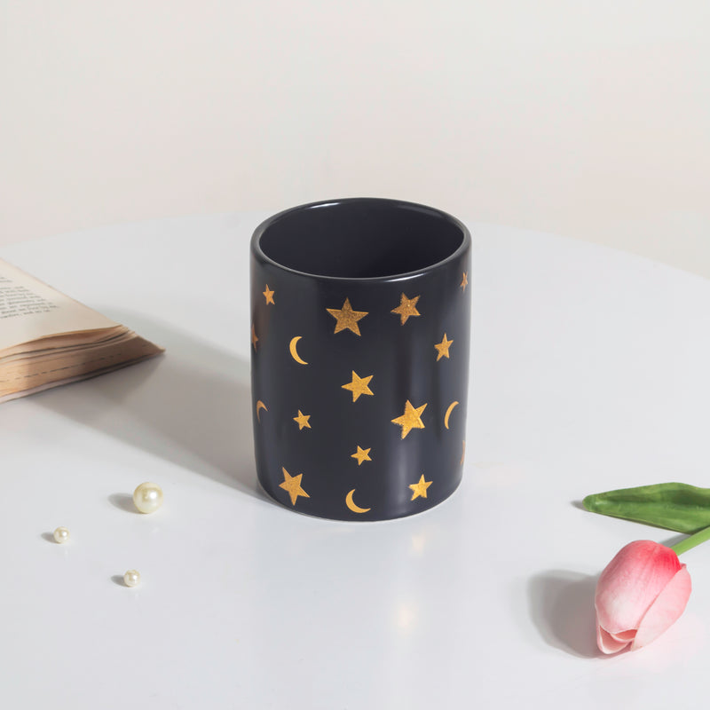 Stars and Moons Black Ceramic Planter