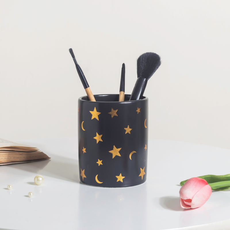 Stars and Moons Black Ceramic Planter