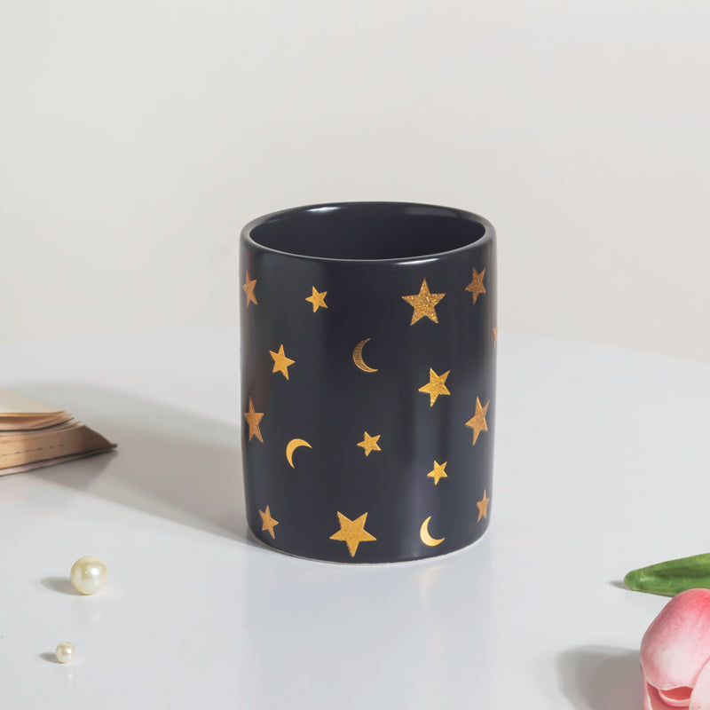 Stars and Moons Black Ceramic Planter