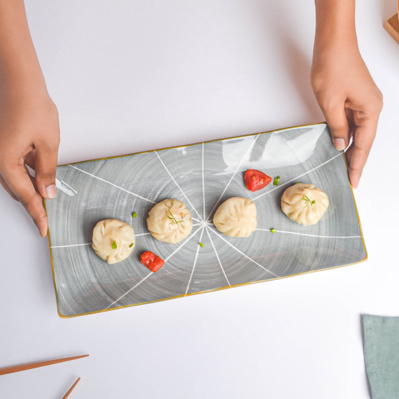 Willow Dark Grey Ceramic Long Plate 11 inch - Ceramic platter, serving platter, fruit platter | Plates for dining table & home decor