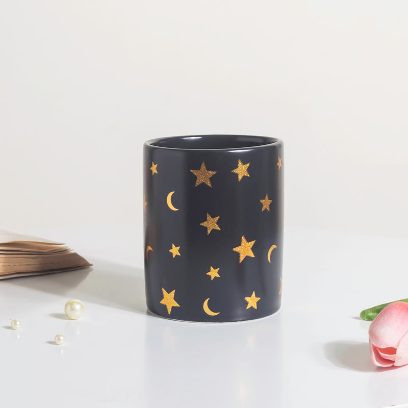 Stars and Moons Black Ceramic Planter