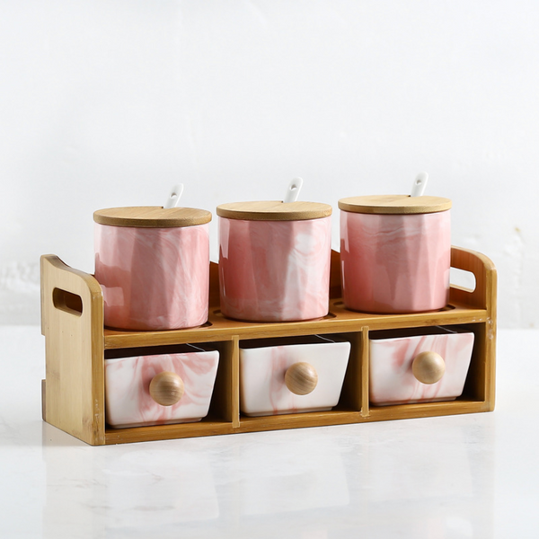 CHICERAMIC Marble Spice Box with Drawers - Pink - Jar
