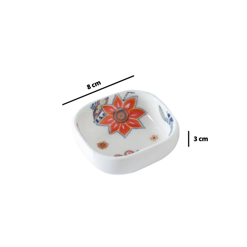 Square Floral Bowl 50 ml - Bowl, ceramic bowl, dip bowls, chutney bowl, dip bowls ceramic | Bowls for dining table & home decor 