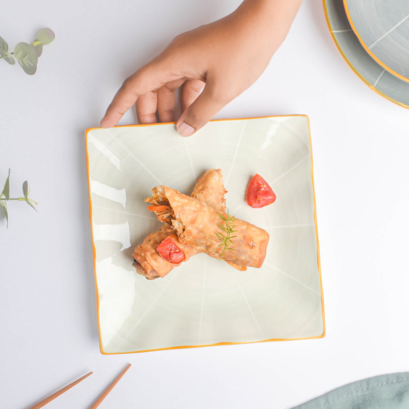 Willow Light Grey Square Snack Plate 7.5 inch - Serving plate, snack plate, dessert plate | Plates for dining & home decor