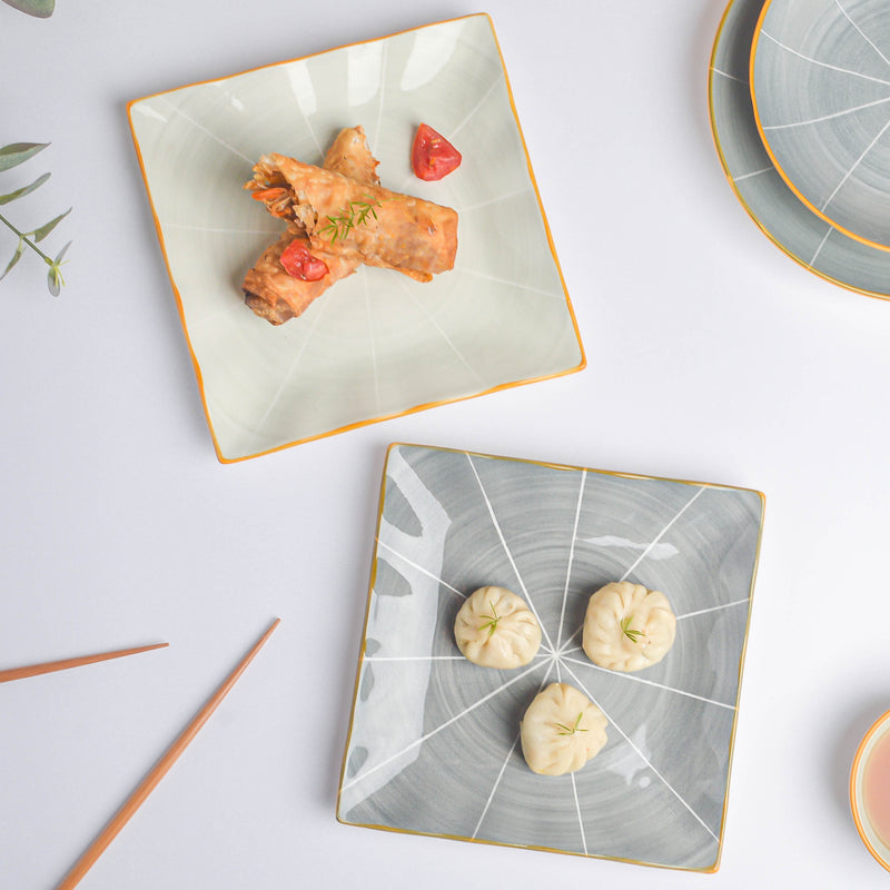 Willow Light Grey Square Snack Plate 7.5 inch - Serving plate, snack plate, dessert plate | Plates for dining & home decor