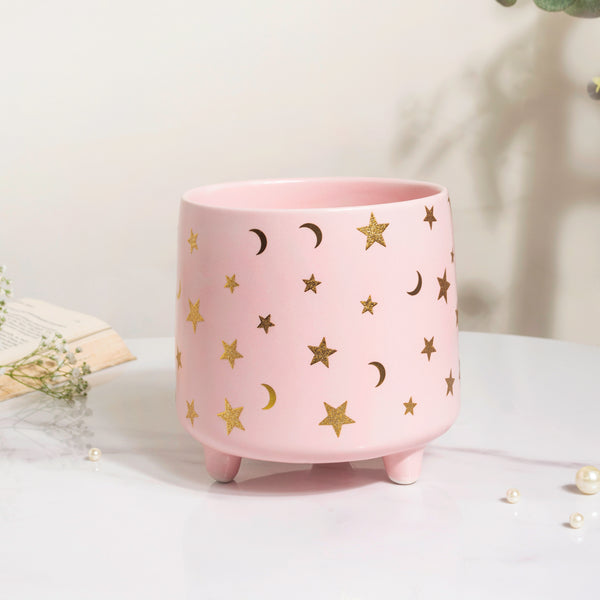Stars and Moons Pink Ceramic Planter Large - Indoor planters and flower pots | Home decor items