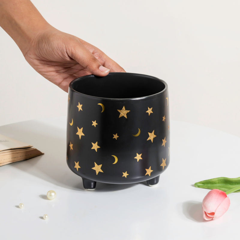 Stars and Moons Black Ceramic Planter Large - Indoor planters and flower pots | Home decor items