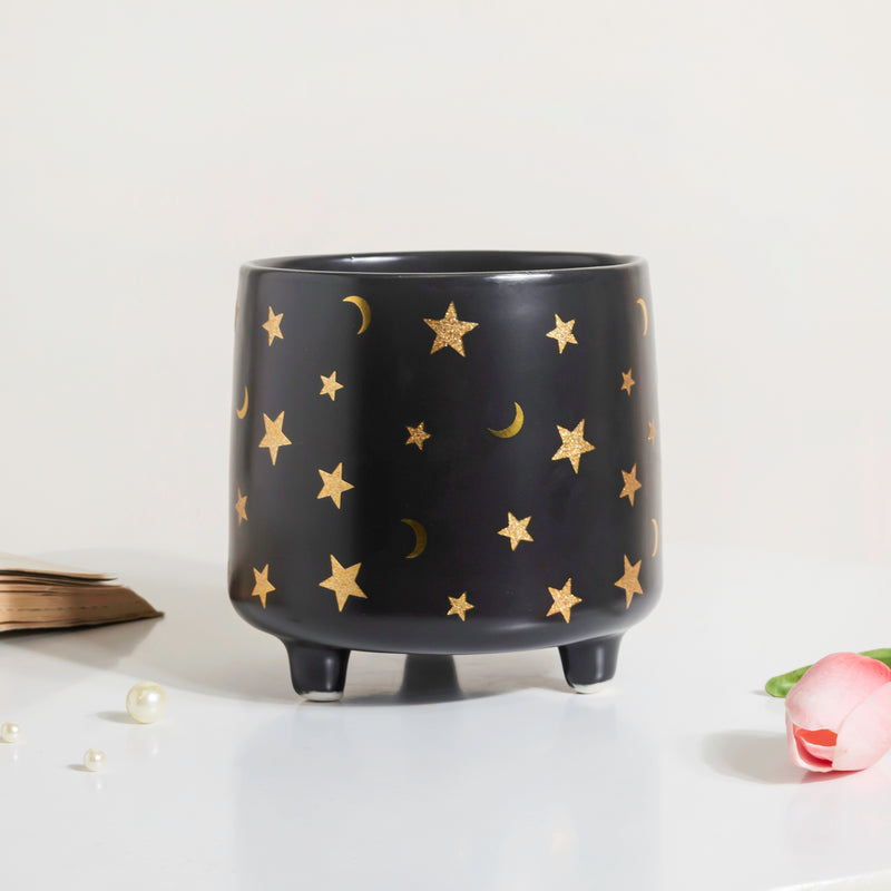 Stars and Moons Black Ceramic Planter Large - Indoor planters and flower pots | Home decor items