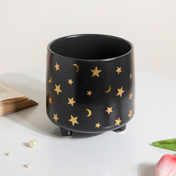 Stars and Moons Black Ceramic Planter Large - Indoor planters and flower pots | Home decor items