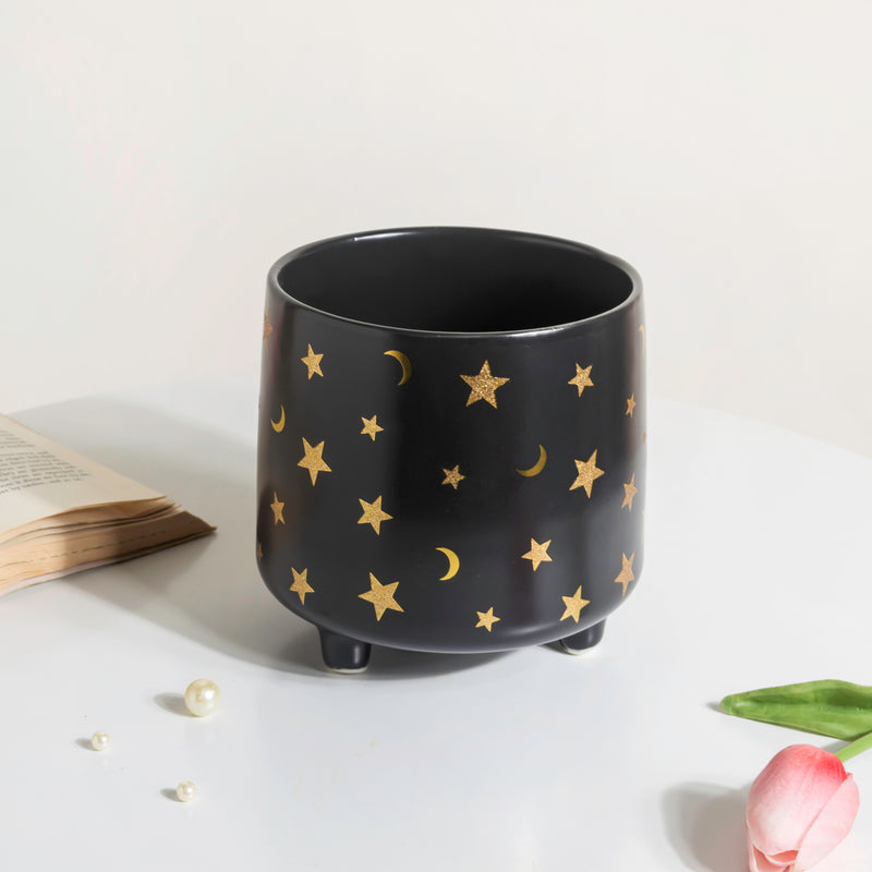 Stars and Moons Black Ceramic Planter Large - Indoor planters and flower pots | Home decor items