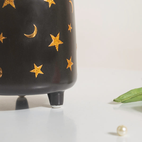 Stars and Moons Black Ceramic Planter Small - Indoor planters and flower pots | Home decor items