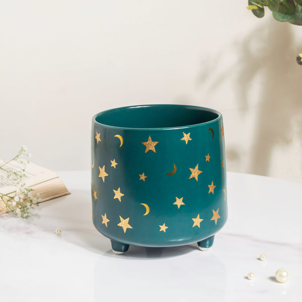 Stars and Moons Green Ceramic Planter Large - Indoor planters and flower pots | Home decor items