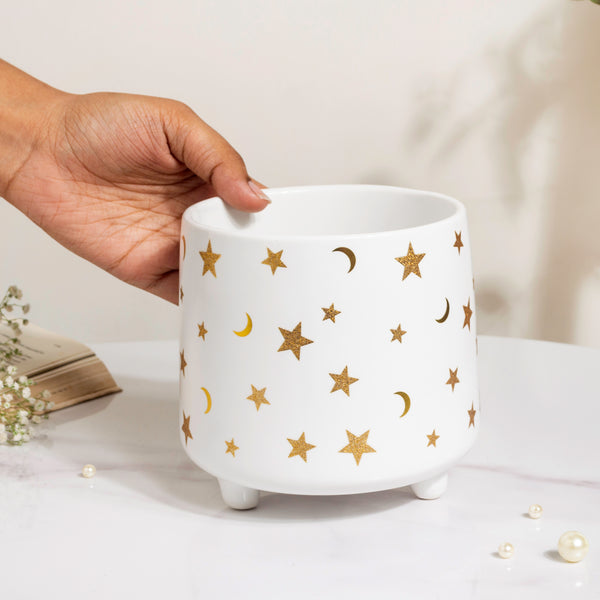 Stars and Moons White Ceramic Planter Large - Indoor planters and flower pots | Home decor items