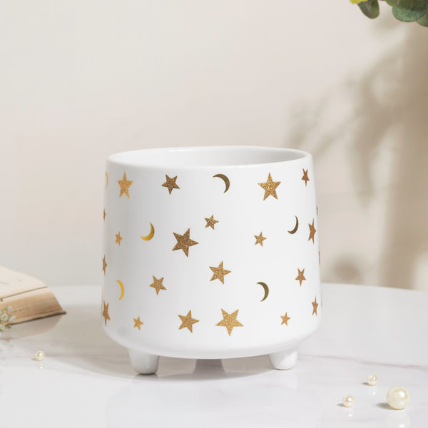 Stars and Moons White Ceramic Planter Large - Indoor planters and flower pots | Home decor items