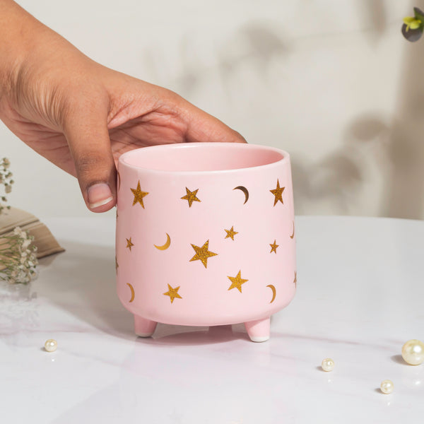 Stars and Moons Pink Ceramic Planter Small - Indoor planters and flower pots | Home decor items