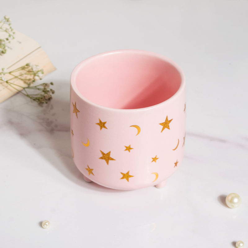 Stars and Moons Pink Ceramic Planter Small - Indoor planters and flower pots | Home decor items