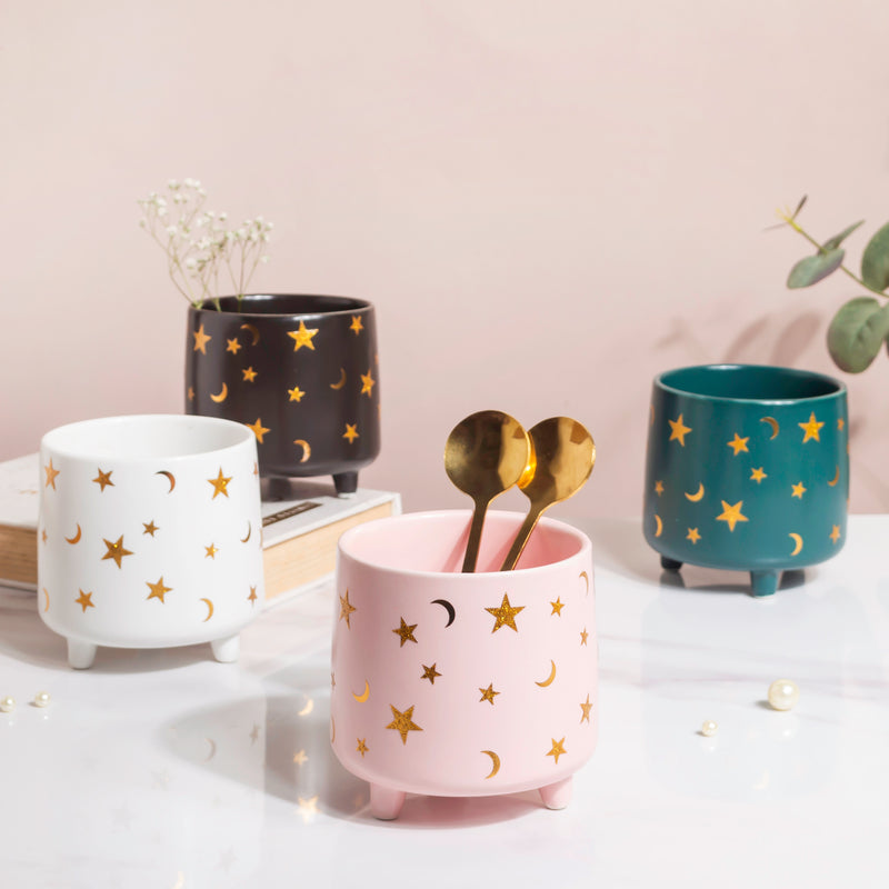 Stars and Moons Pink Ceramic Planter Small - Indoor planters and flower pots | Home decor items