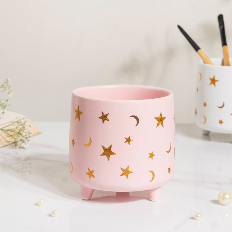 Stars and Moons Pink Ceramic Planter Small - Indoor planters and flower pots | Home decor items