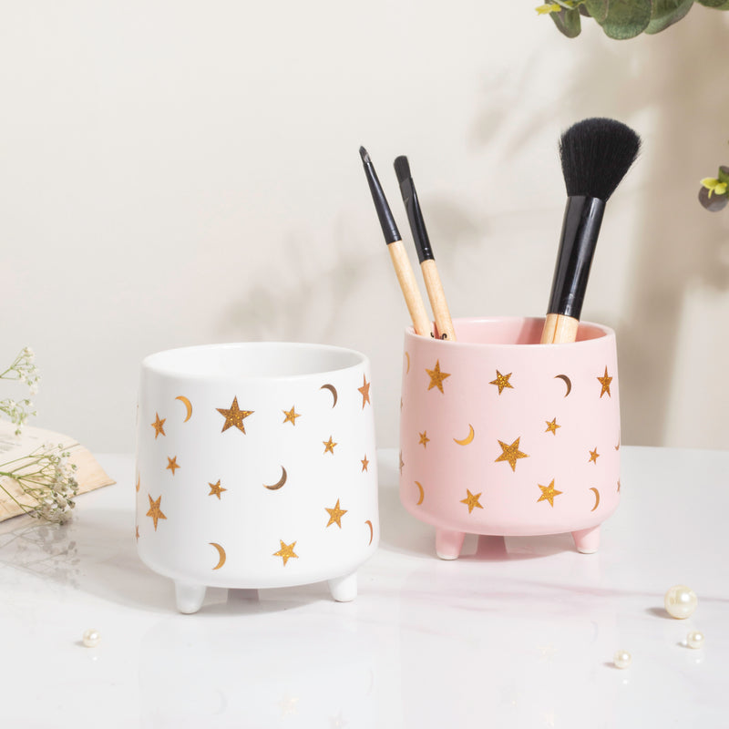 Stars and Moons Pink Ceramic Planter Small - Indoor planters and flower pots | Home decor items