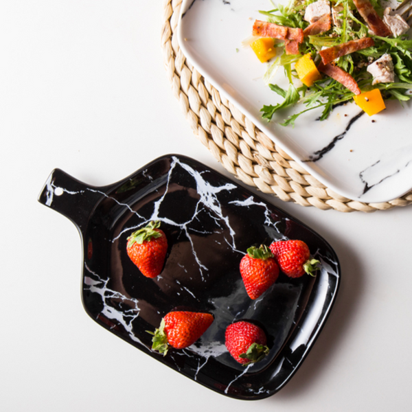 Black Marble Side Platter - Ceramic platter, serving platter, fruit platter | Plates for dining table & home decor