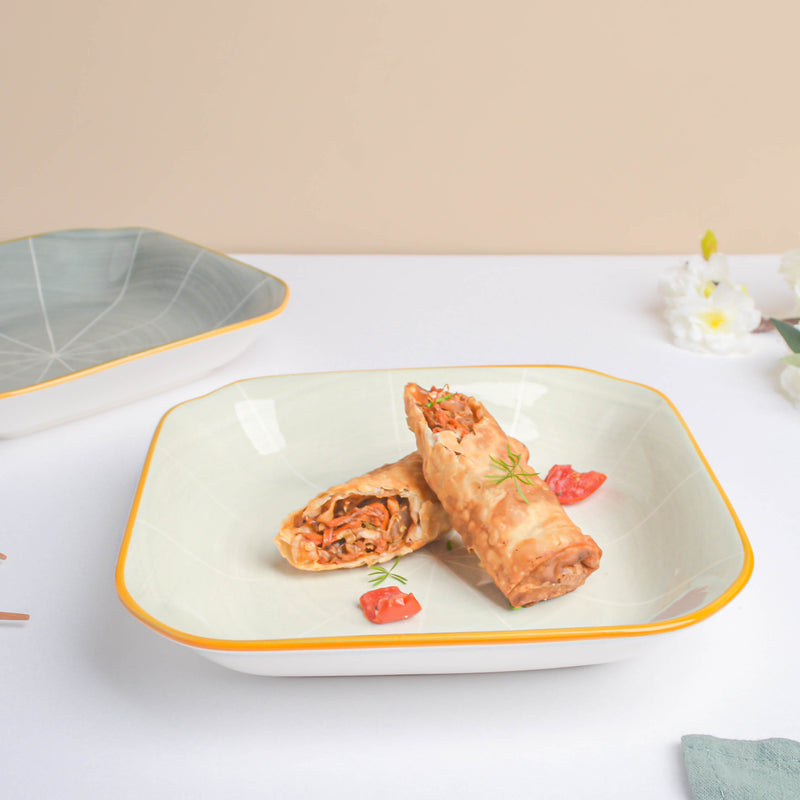 Willow Light Grey Square Ceramic Deep Dish - Serving plate, snack plate, dessert plate | Plates for dining & home decor