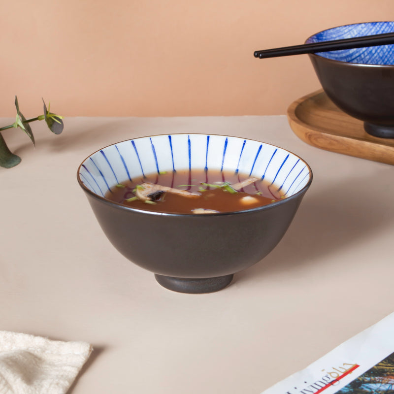 Caspian Cobalt Blue White Soup Bowl 200ml - Bowl, soup bowl, ceramic bowl, snack bowls, curry bowl, popcorn bowls | Bowls for dining table & home decor