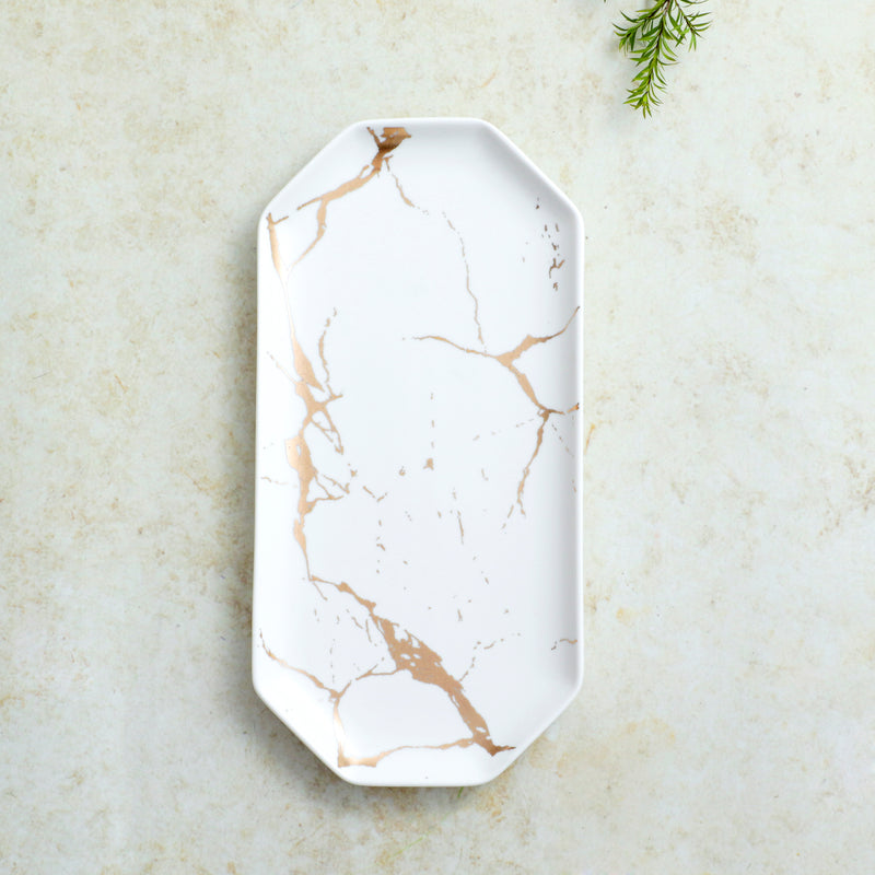Marble Long Plates - Ceramic platter, serving platter, fruit platter | Plates for dining table & home decor