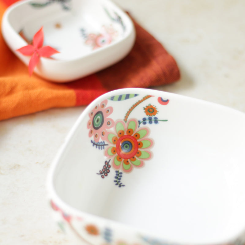 Floral Bowl with Handle - Serving bowls, noodle bowl, snack bowl, curry bowl | Bowls for dining & home decor