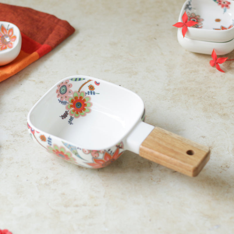 Floral Bowl with Handle - Serving bowls, noodle bowl, snack bowl, curry bowl | Bowls for dining & home decor