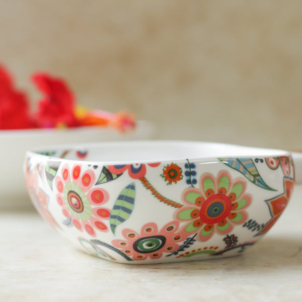 Floral Bowl with Handle - Serving bowls, noodle bowl, snack bowl, curry bowl | Bowls for dining & home decor