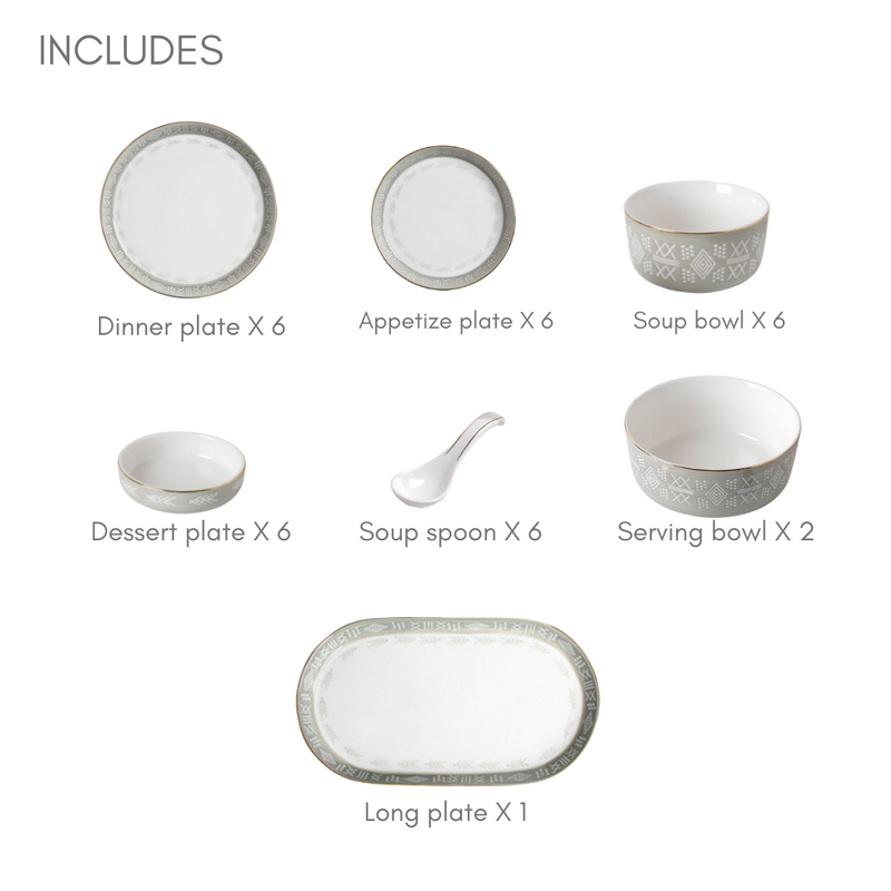 Azo Grey 27 Piece Dinnerware For 6