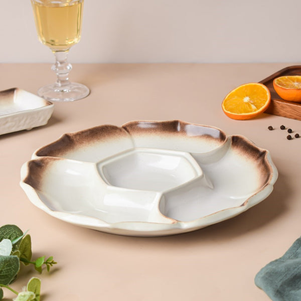Cavern Clay Sectioned Party Platter - Serving plate, snack plate, momo plate, plate with compartment | Plates for dining table & home decor