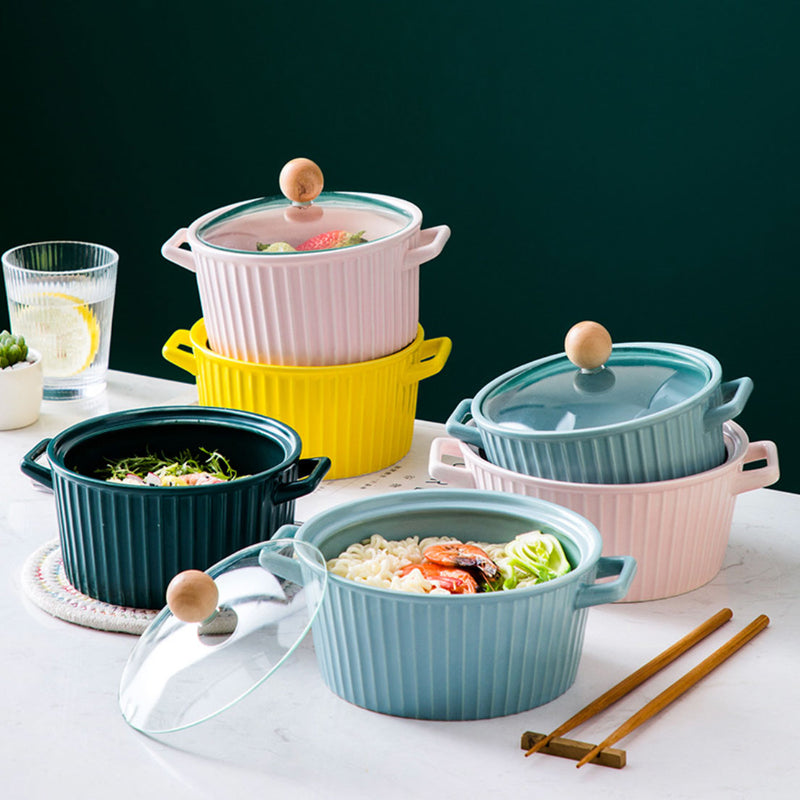 Serving Pot With Lid Yellow - Bowl, ceramic bowl, serving bowls, noodle bowl, salad bowls, bowl for snacks, baking bowls, large serving bowl, bowl with handle | Bowls for dining table & home decor