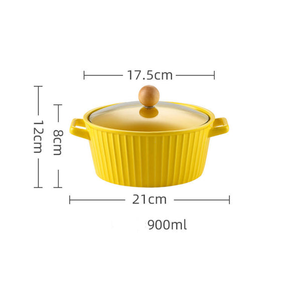 Serving Pot With Lid Yellow - Bowl, ceramic bowl, serving bowls, noodle bowl, salad bowls, bowl for snacks, baking bowls, large serving bowl, bowl with handle | Bowls for dining table & home decor