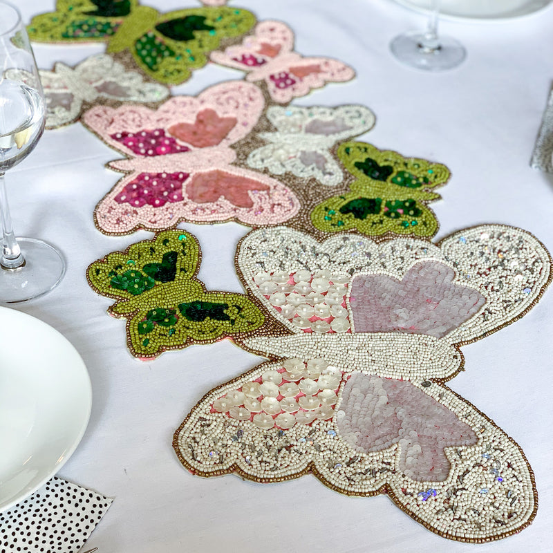 BEADS Butterfly Runner - Pink Green White