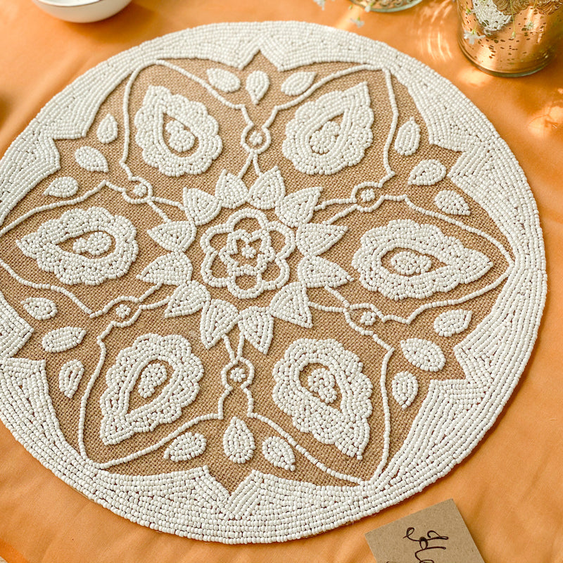 BEADS Mandala Jute Table Mat- White