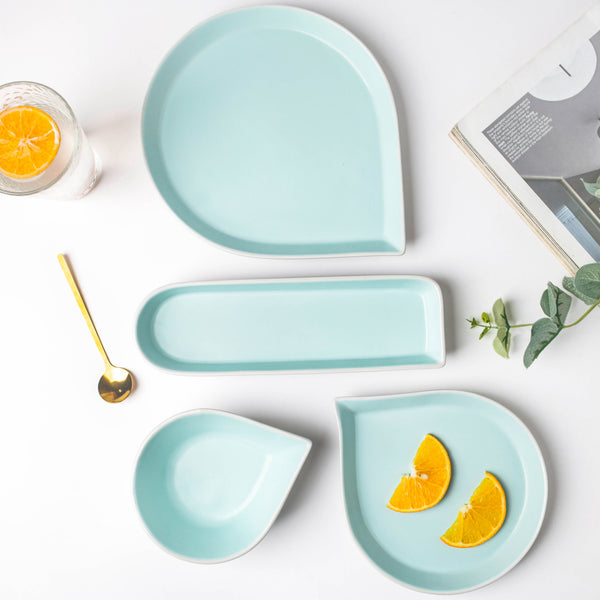 Dew Blue Long Plate 9 Inch - Ceramic platter, serving platter, fruit platter | Plates for dining table & home decor