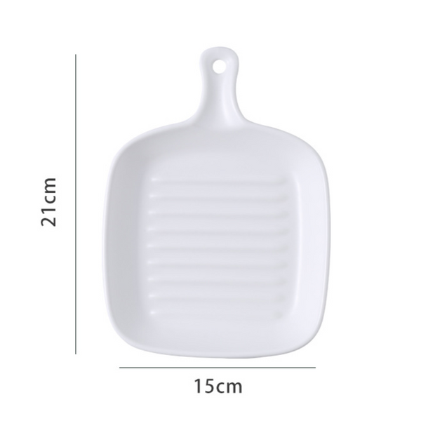 Ribbed Ceramic Baking Plate With Handle White 250 ml - Baking Tray