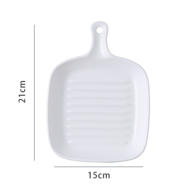 Ribbed Ceramic Baking Plate With Handle White 250 ml - Baking Tray