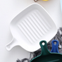 Ribbed Ceramic Baking Plate With Handle White 250 ml - Baking Tray