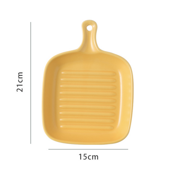 Ribbed Ceramic Baking Plate With Handle Yelllow 250 ml - Baking Tray