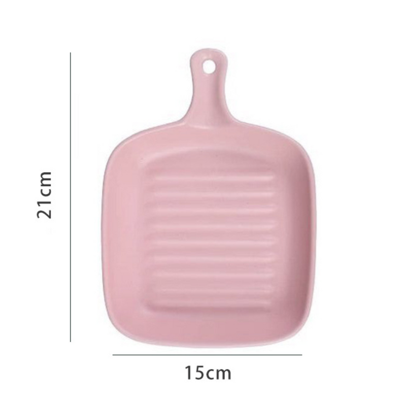 Ribbed Ceramic Baking Plate With Handle Matte Pink 250 ml - Baking Tray