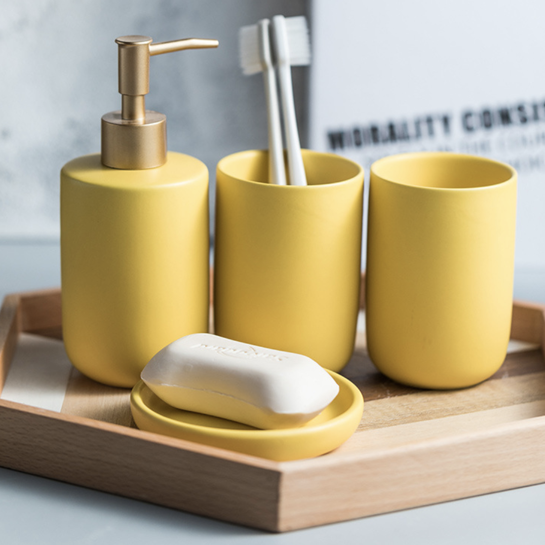 Yellow Bath Set Online Mustard Yellow Bathroom Accessories Nestasia