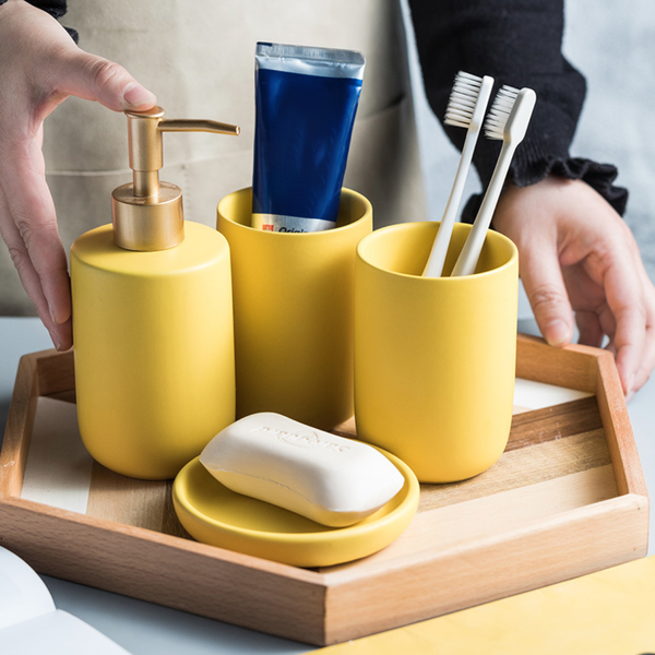 Yellow Bath Set Online Mustard Yellow Bathroom Accessories Nestasia