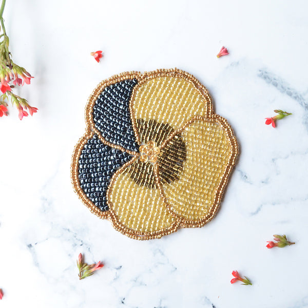 BEADS Pansy Coaster - Blue & Gold (Set of 2)